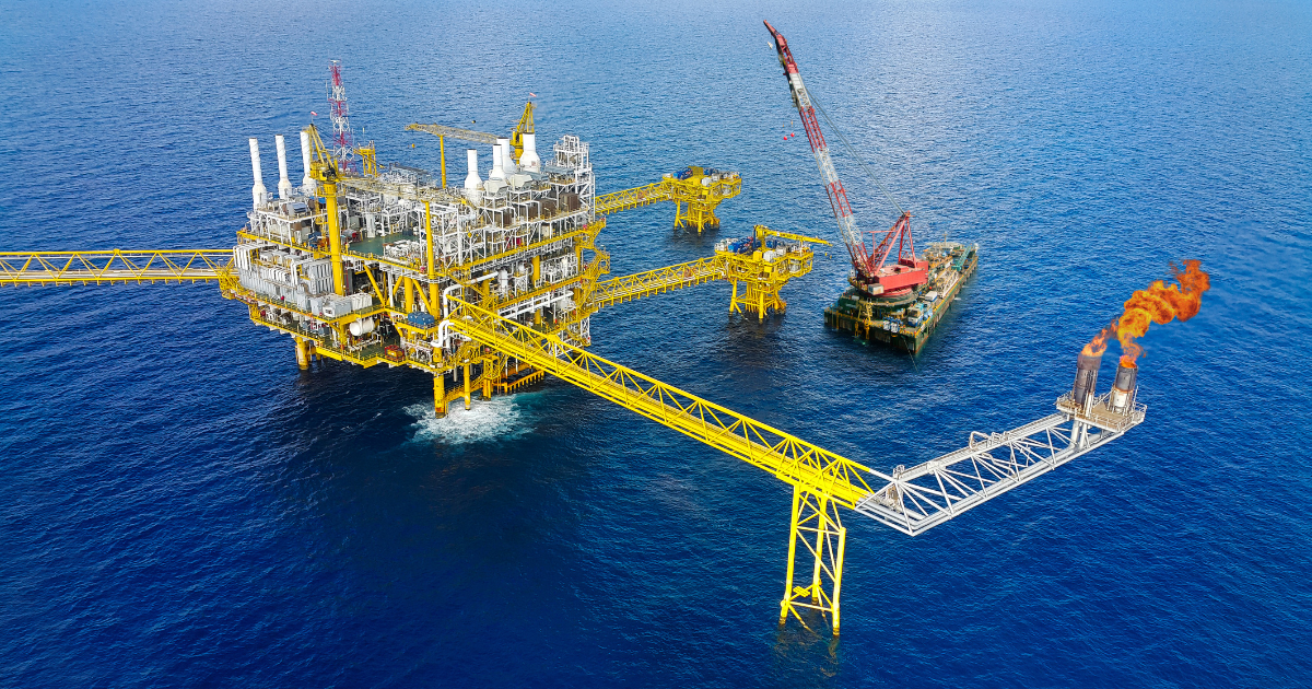 Offshore oil rig relying on mechanical seals for oil and gas.