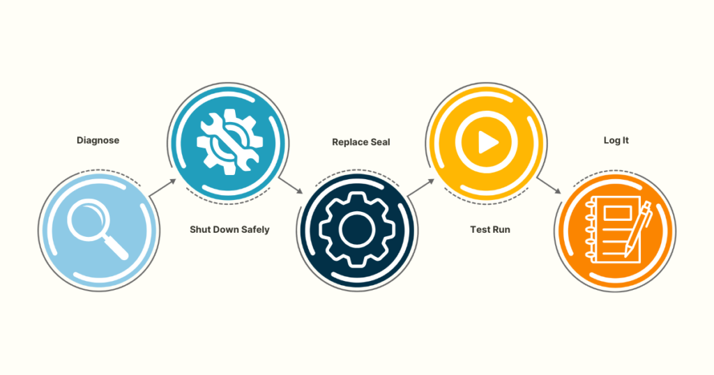 Steps to fix seal leaks in pumps.