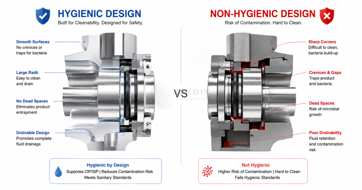 Comparison of hygienic and non-hygienic seal designs for dairy processing