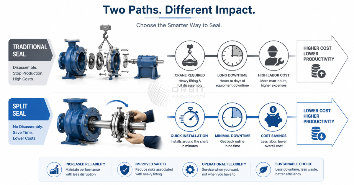 Cost and downtime comparison of split seals versus traditional seals