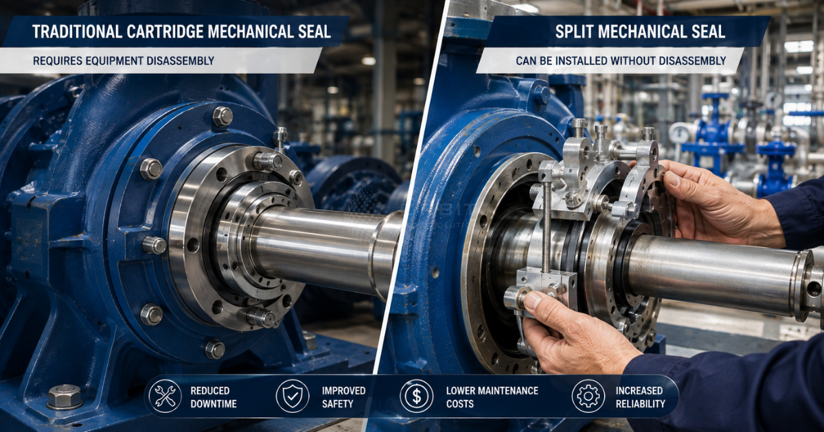 Comparison of split mechanical seal and traditional seal installation on industrial pump