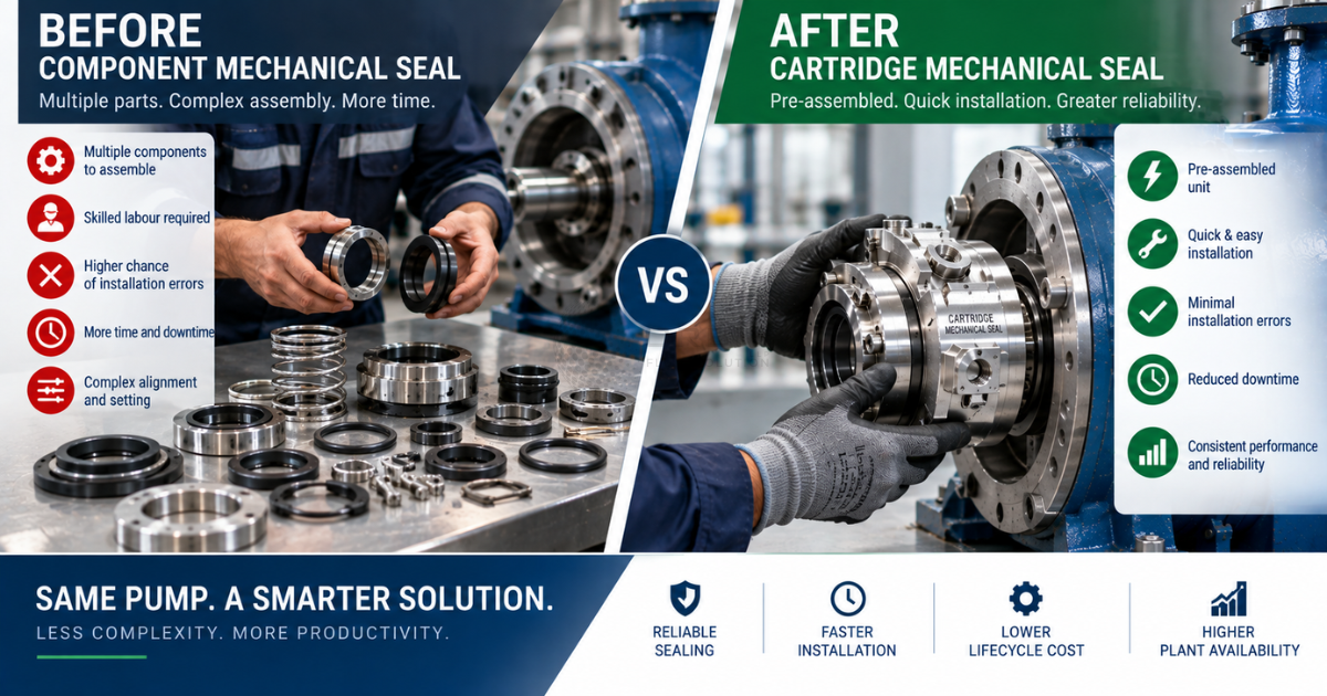 Before and after style image Left side shows complex assembly of component seal