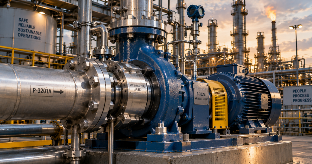 High-pressure industrial pump in an oil & gas or process plant with mechanical seals