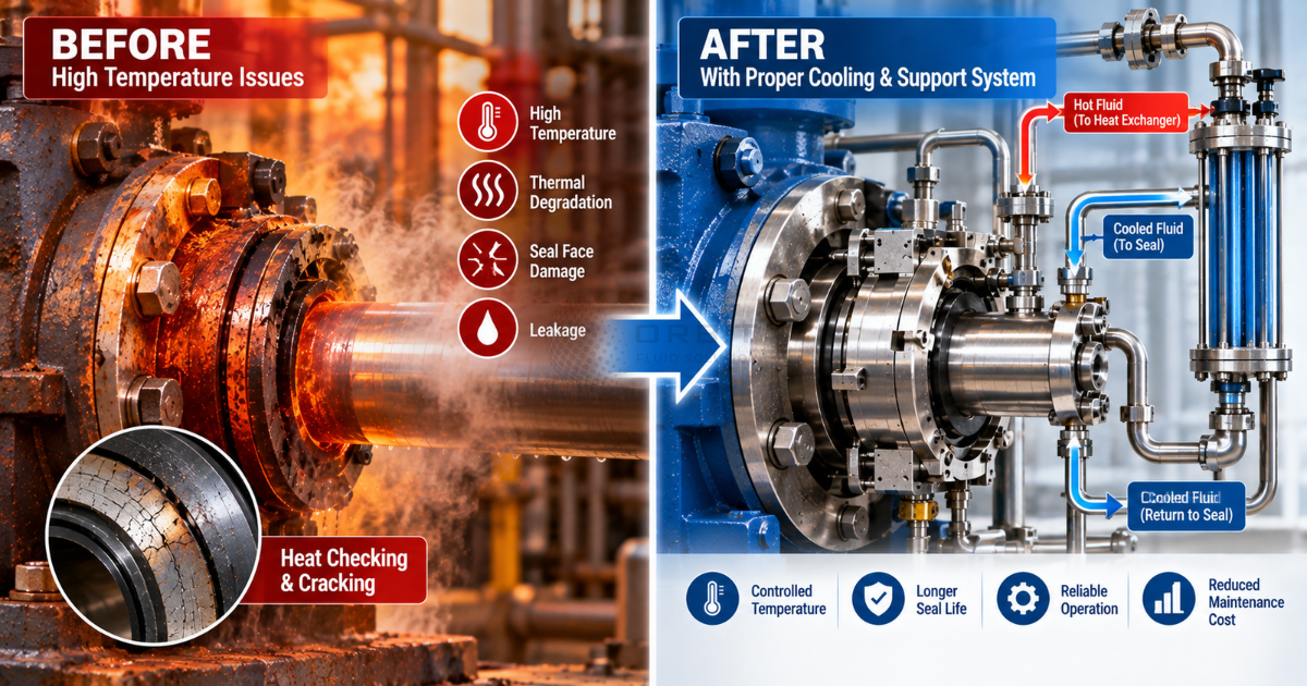 Before and after industrial image Left side shows a hot, problematic seal