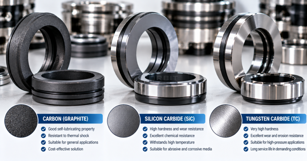 Close-up professional photo of different mechanical seal faces